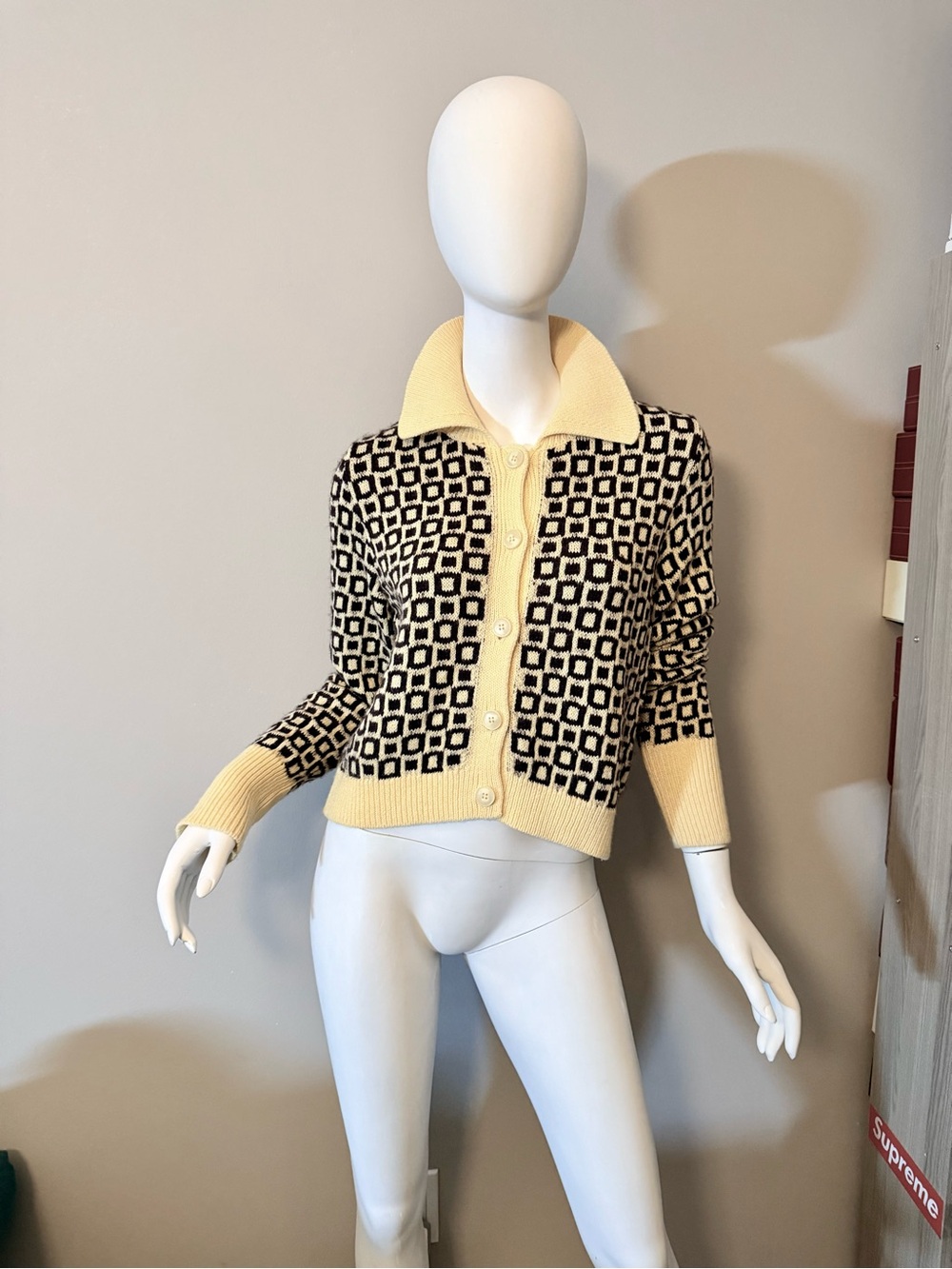 ZARA Yellow & Brown Geometric Knit Cardigan - Picture 2 of 14